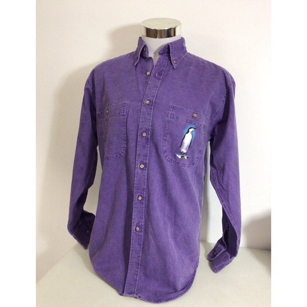 Shelter Island Outfitters Vintage Purple Penguin Shirt Mens Small Made USA